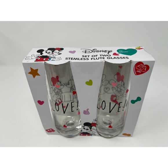 Disney Mickey and Minnie Stemless Champagne Flutes Set of 2 Valentines Day NEW - Picture 1 of 4